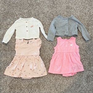 Carter's Pink & Cream Dress and Cardigan Set with Gray Sweater